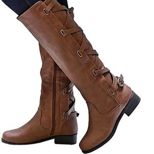 Womens Winter Knee High Boots Lace Up